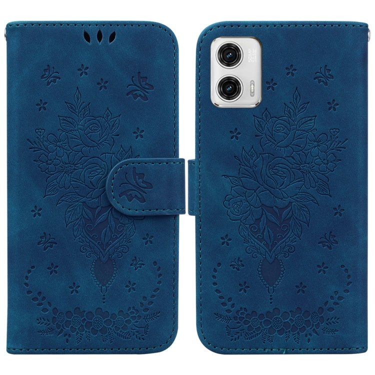 For Motorola Moto G73 Butterfly Rose Embossed Leather Phone Case