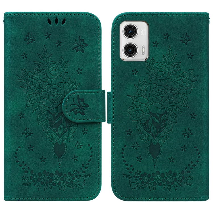 For Motorola Moto G73 Butterfly Rose Embossed Leather Phone Case