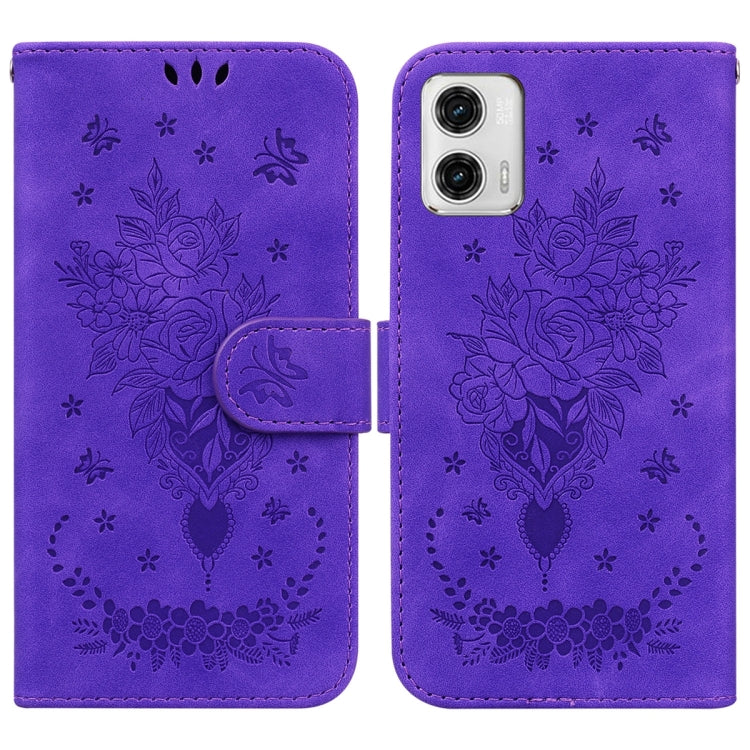 For Motorola Moto G73 Butterfly Rose Embossed Leather Phone Case