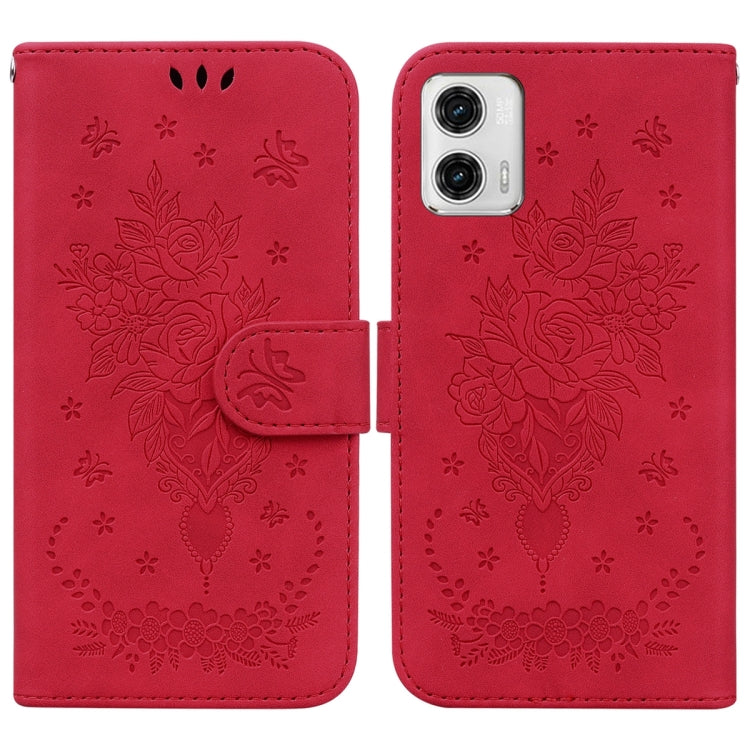 For Motorola Moto G73 Butterfly Rose Embossed Leather Phone Case