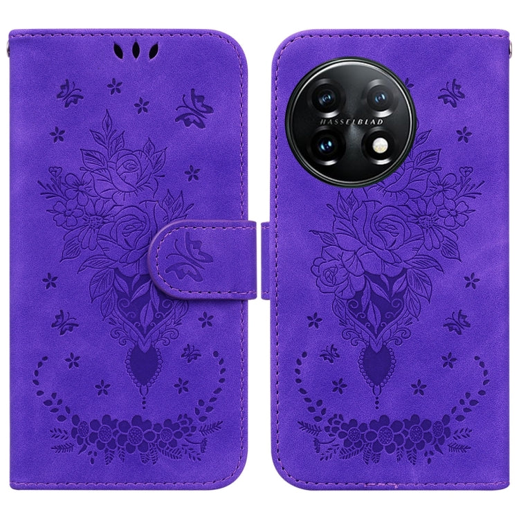 For OnePlus 11 Butterfly Rose Embossed Leather Phone Case