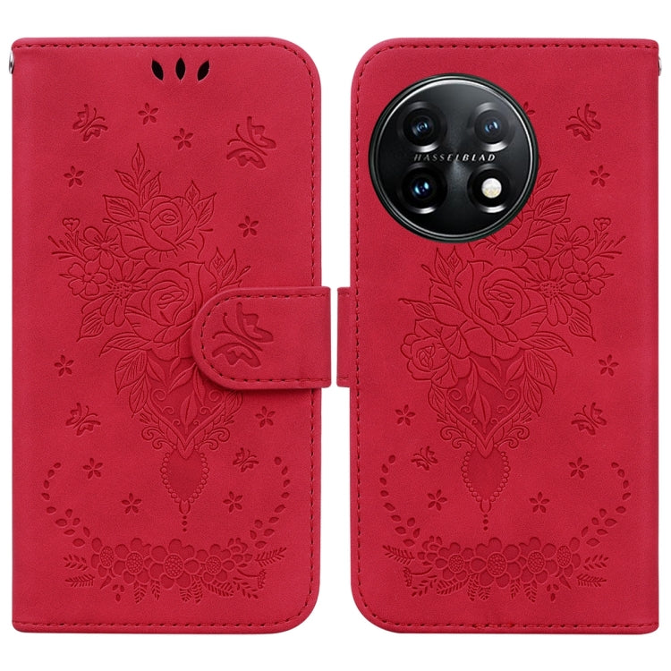 For OnePlus 11 Butterfly Rose Embossed Leather Phone Case