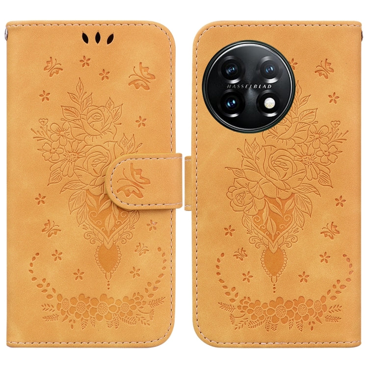 For OnePlus 11 Butterfly Rose Embossed Leather Phone Case