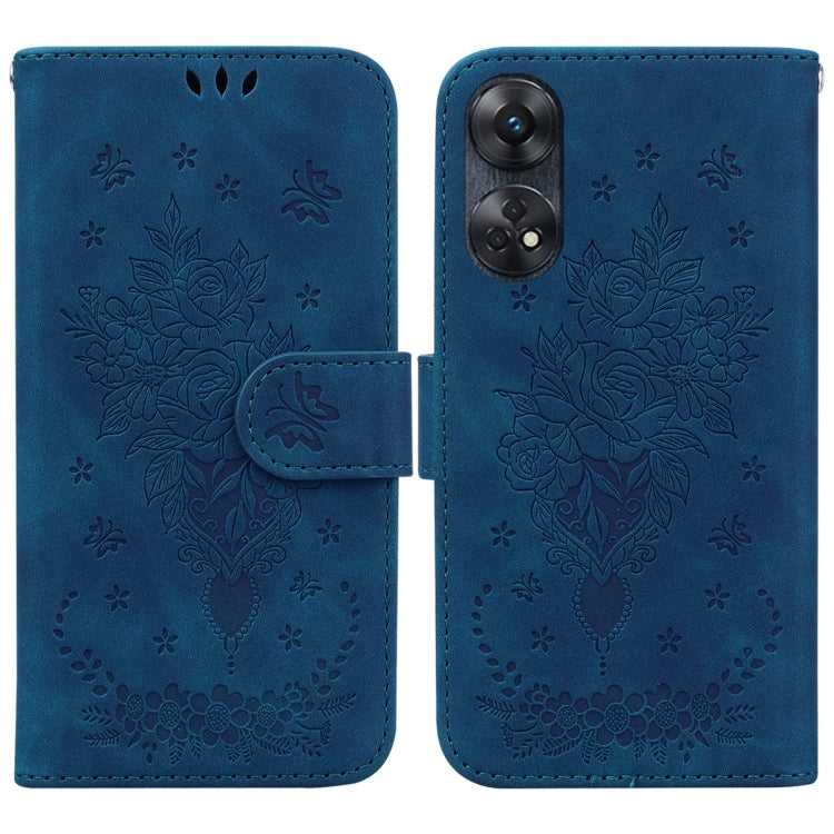 For OPPO Reno8 T 4G Butterfly Rose Embossed Leather Phone Case