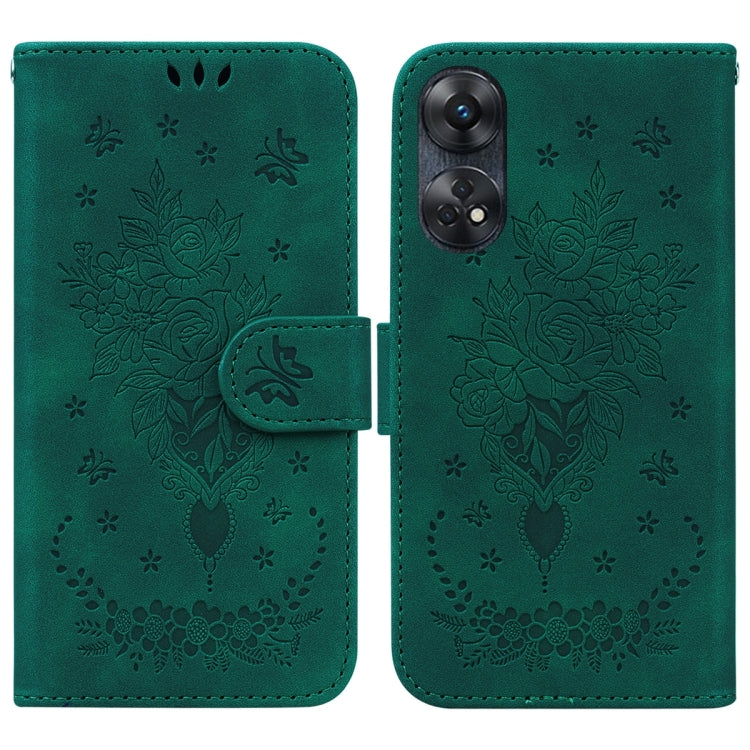 For OPPO Reno8 T 4G Butterfly Rose Embossed Leather Phone Case