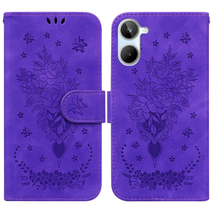 For Realme 10 4G Butterfly Rose Embossed Leather Phone Case