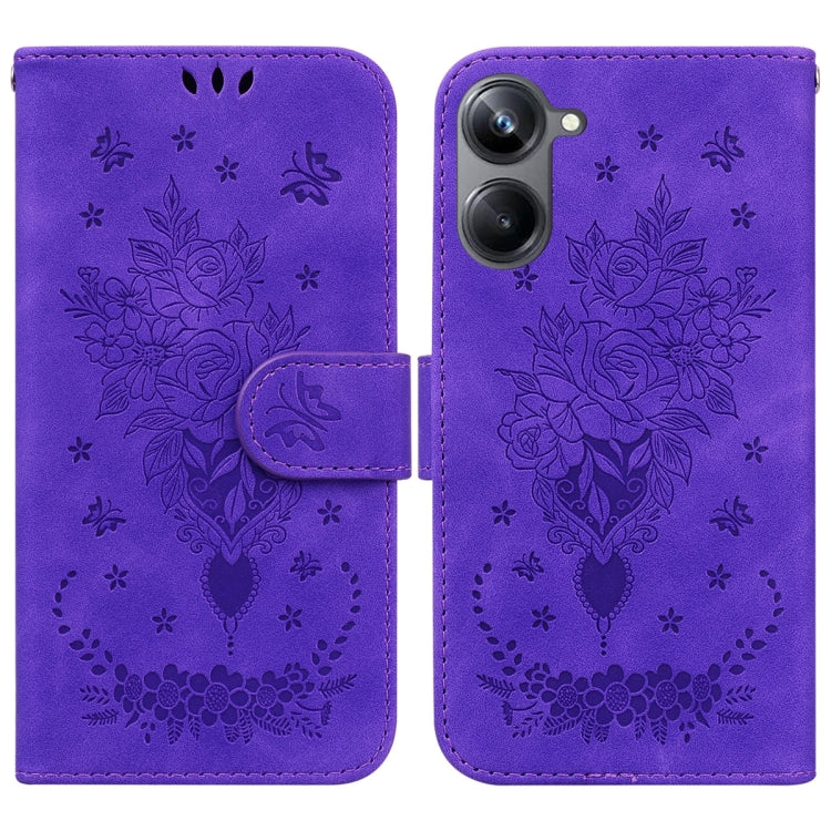 For Realme 10 Pro 5G Butterfly Rose Embossed Leather Phone Case