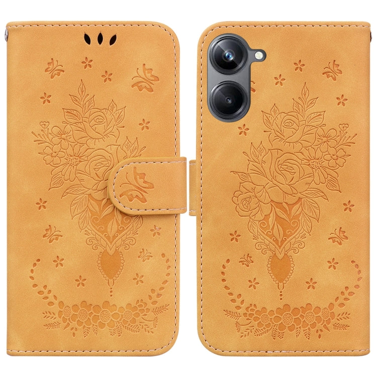 For Realme 10 Pro 5G Butterfly Rose Embossed Leather Phone Case