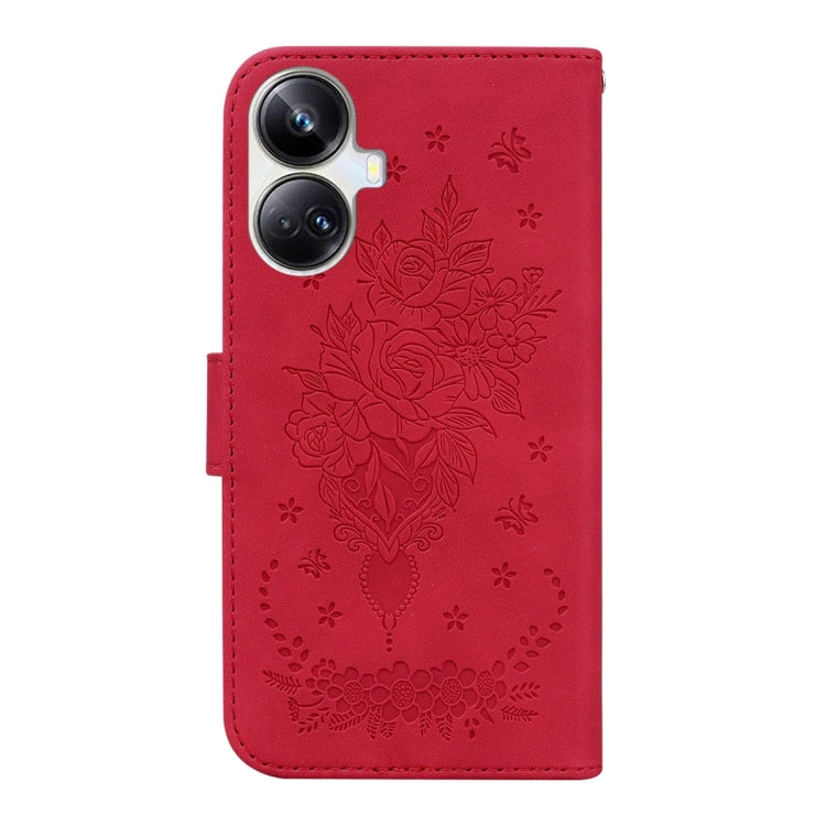 For Realme 10 Pro+ Butterfly Rose Embossed Leather Phone Case