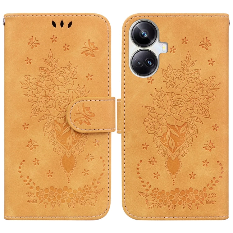 For Realme 10 Pro+ Butterfly Rose Embossed Leather Phone Case