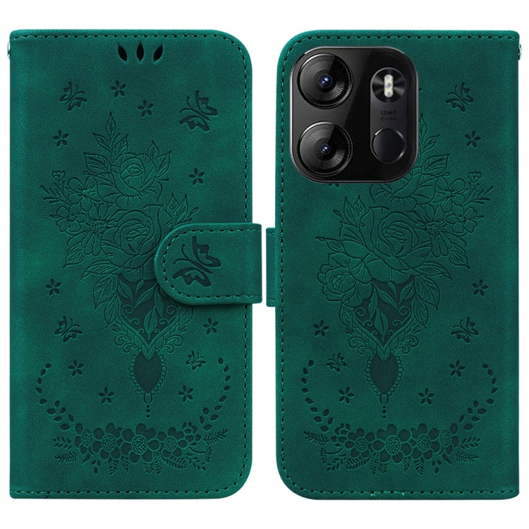 For Tecno Spark Go 2023 / Pop 7 Pro Butterfly Rose Embossed Leather Phone Case