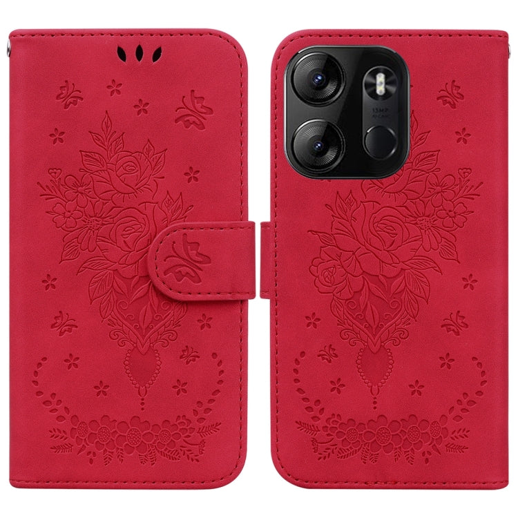 For Tecno Spark Go 2023 / Pop 7 Pro Butterfly Rose Embossed Leather Phone Case