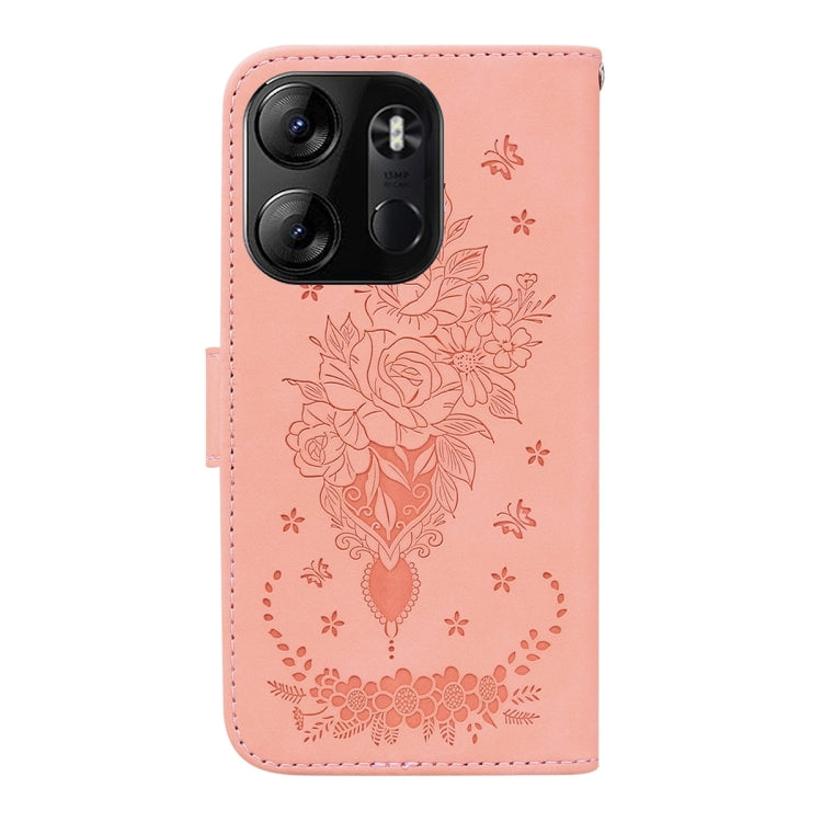 For Tecno Spark Go 2023 / Pop 7 Pro Butterfly Rose Embossed Leather Phone Case