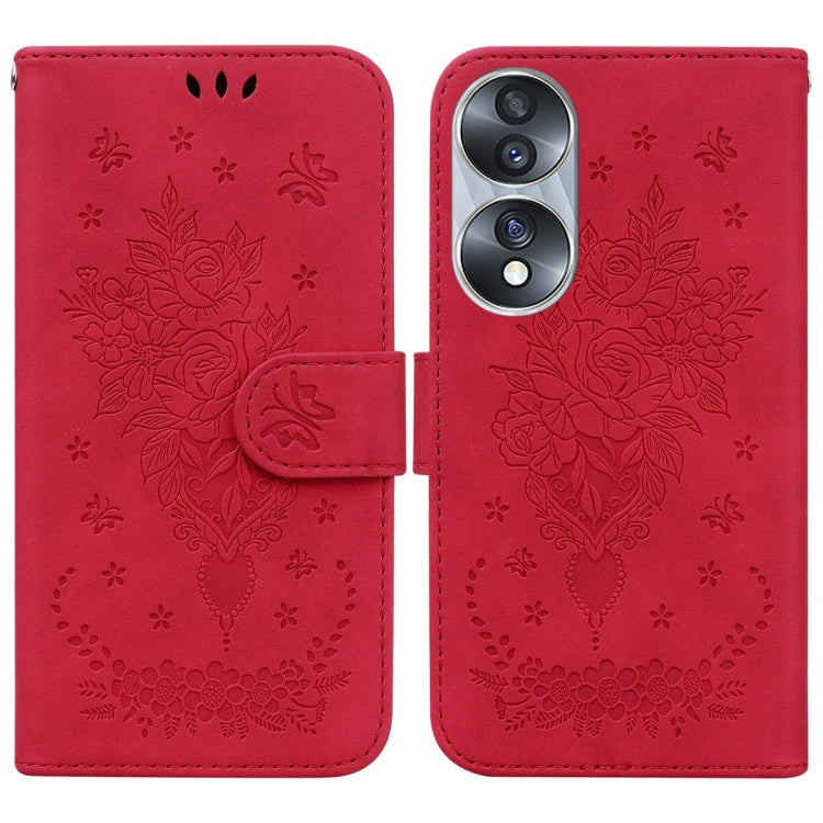 For Honor 70 Butterfly Rose Embossed Leather Phone Case