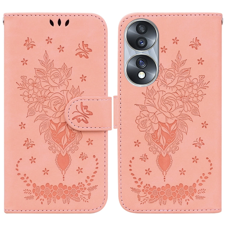 For Honor 70 Butterfly Rose Embossed Leather Phone Case