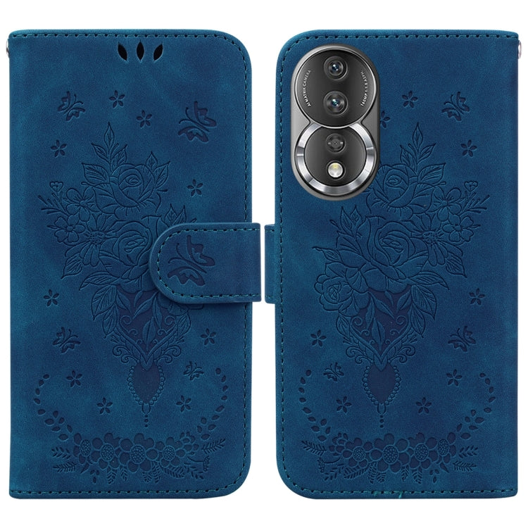 For Honor 80 Butterfly Rose Embossed Leather Phone Case