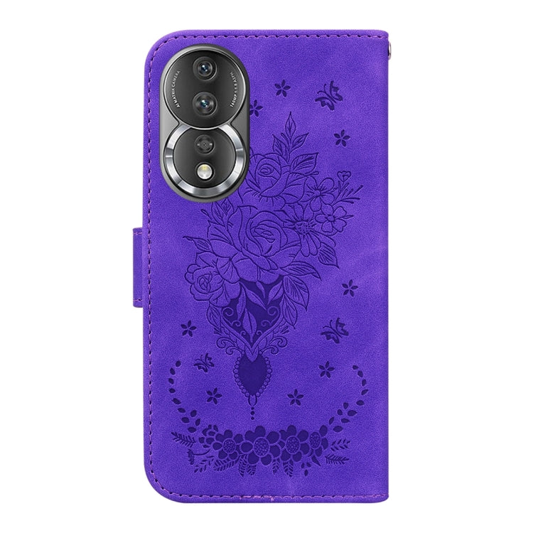For Honor 80 Butterfly Rose Embossed Leather Phone Case
