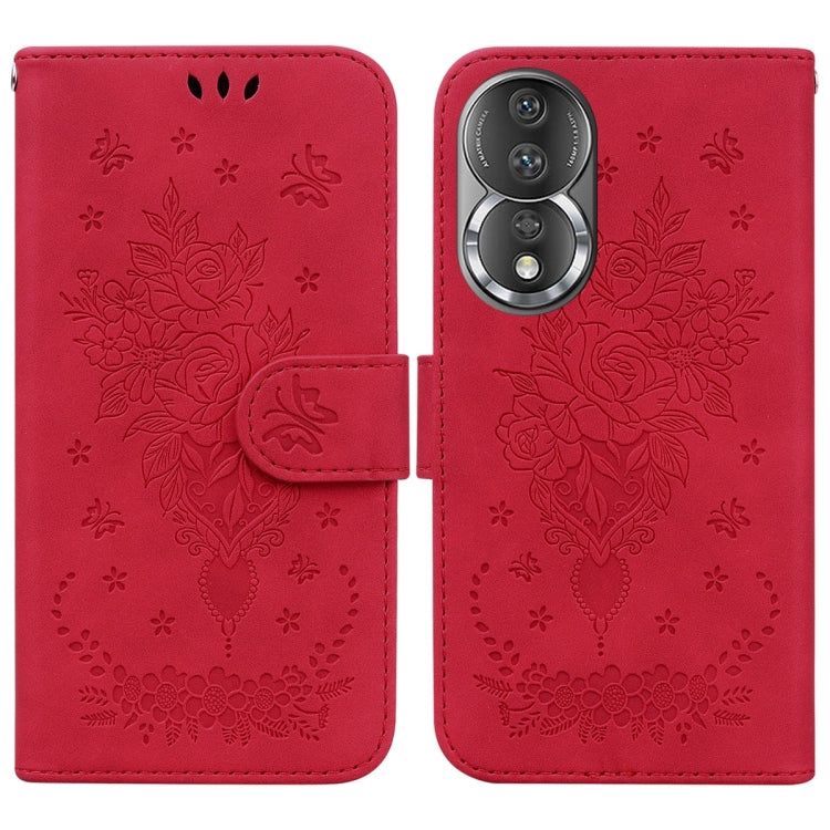 For Honor 80 Butterfly Rose Embossed Leather Phone Case