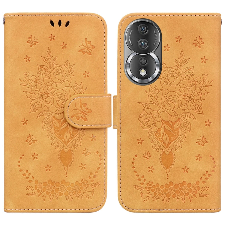 For Honor 80 Butterfly Rose Embossed Leather Phone Case