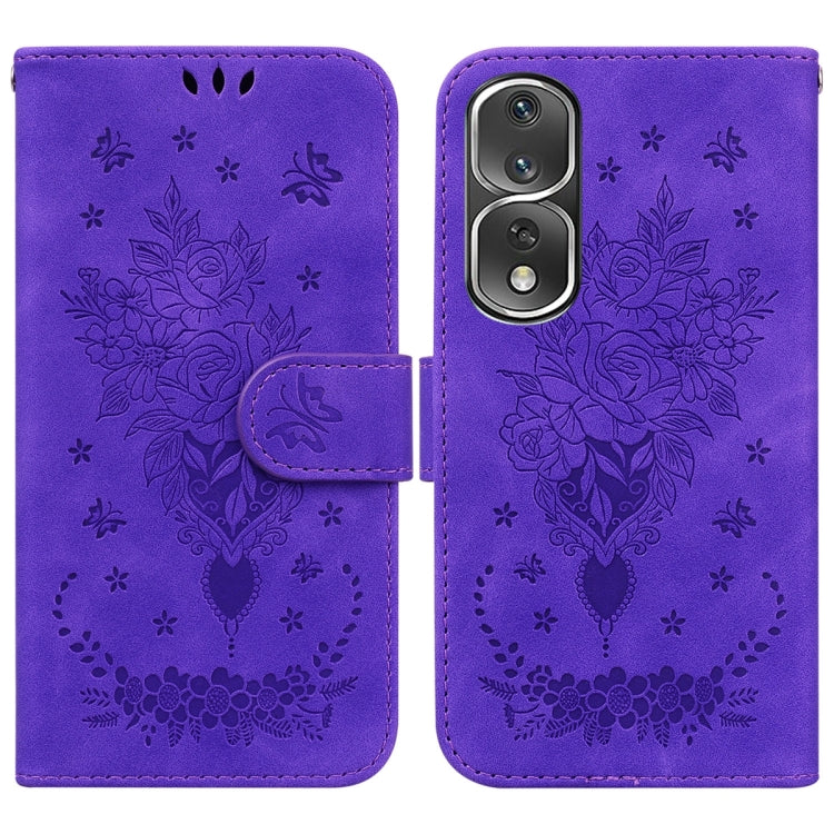 For Honor 80 Pro Butterfly Rose Embossed Leather Phone Case