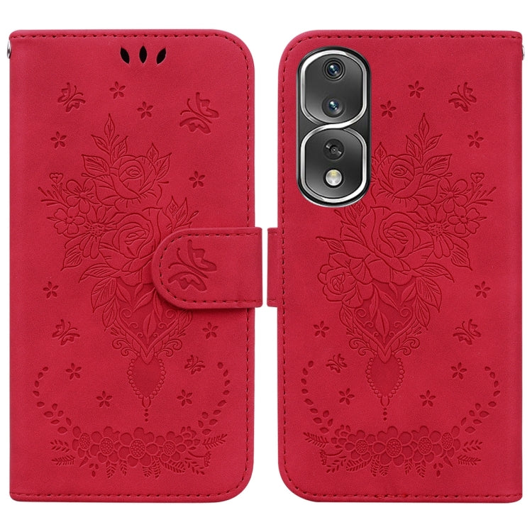 For Honor 80 Pro Butterfly Rose Embossed Leather Phone Case