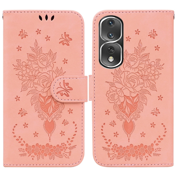 For Honor 80 Pro Butterfly Rose Embossed Leather Phone Case