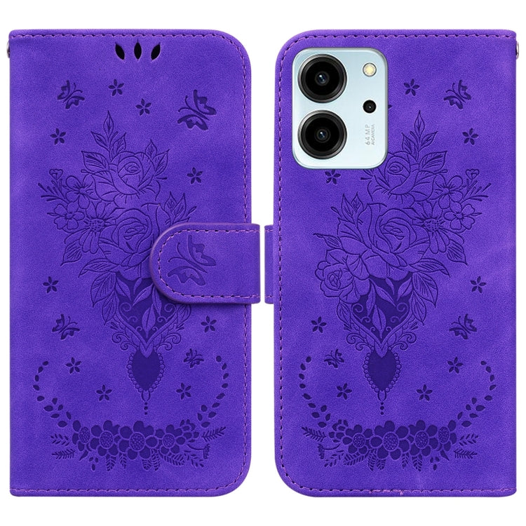 For Honor 80 SE Butterfly Rose Embossed Leather Phone Case
