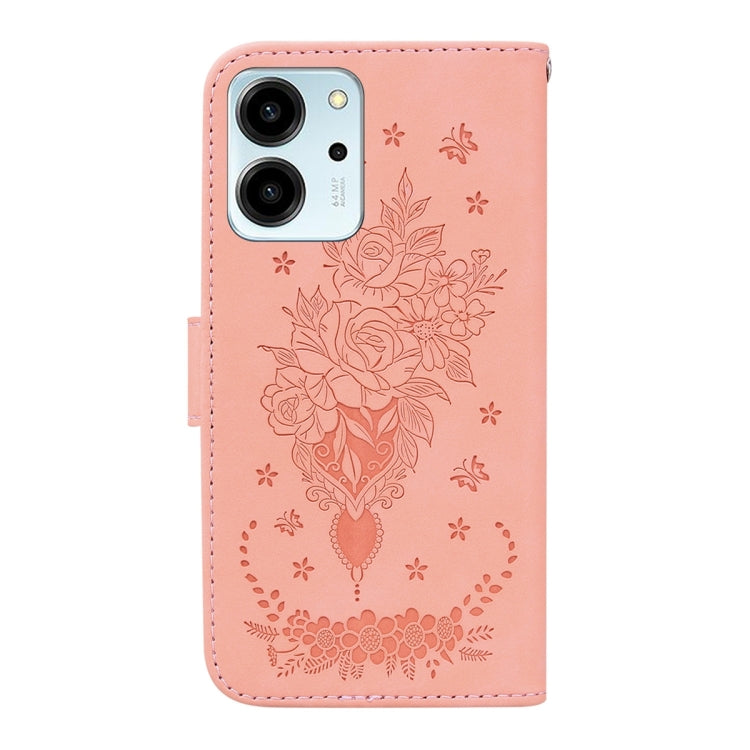 For Honor 80 SE Butterfly Rose Embossed Leather Phone Case