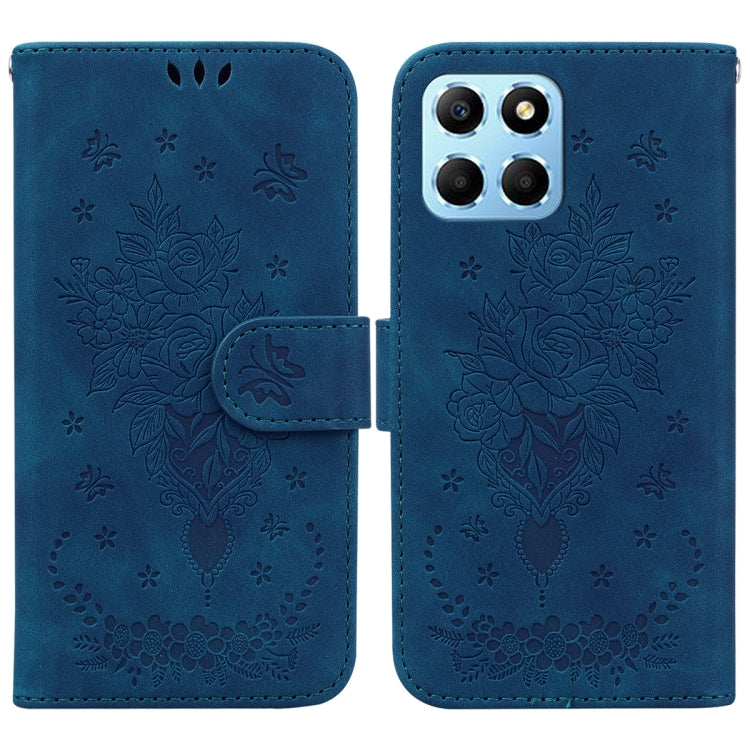 For Honor X8 5G Butterfly Rose Embossed Leather Phone Case