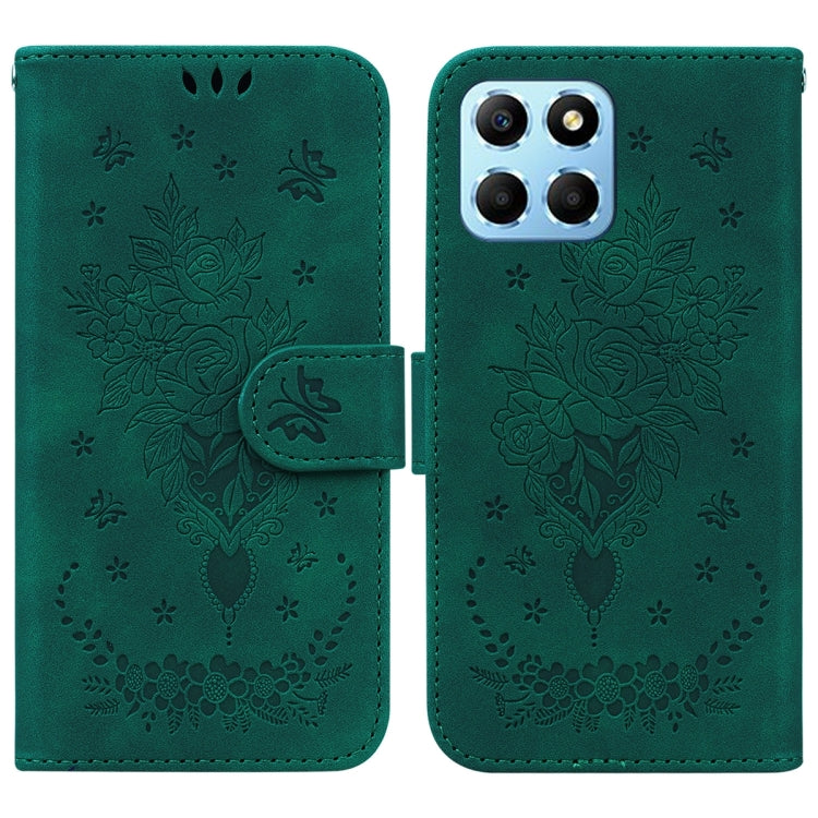 For Honor X8 5G Butterfly Rose Embossed Leather Phone Case