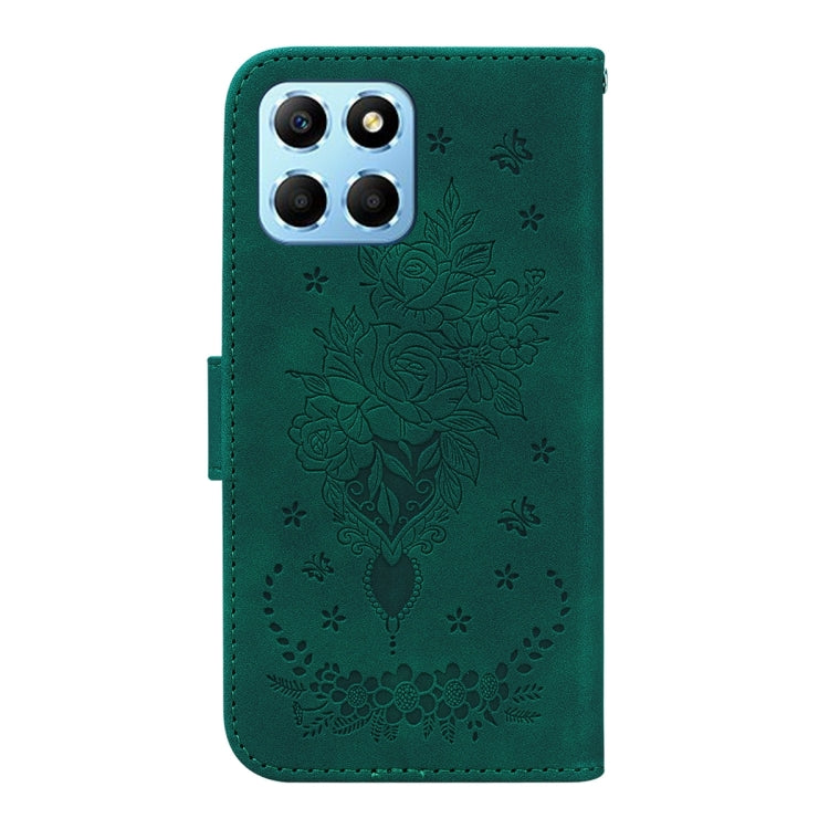 For Honor X8 5G Butterfly Rose Embossed Leather Phone Case