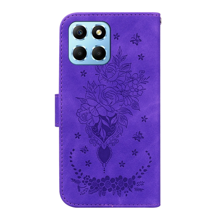 For Honor X8 5G Butterfly Rose Embossed Leather Phone Case