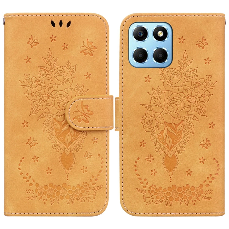 For Honor X8 5G Butterfly Rose Embossed Leather Phone Case