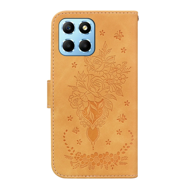 For Honor X8 5G Butterfly Rose Embossed Leather Phone Case