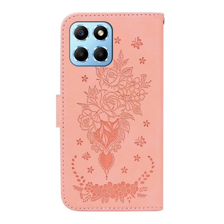 For Honor X8 5G Butterfly Rose Embossed Leather Phone Case