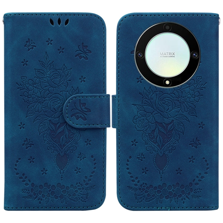 For Honor X9a Butterfly Rose Embossed Leather Phone Case