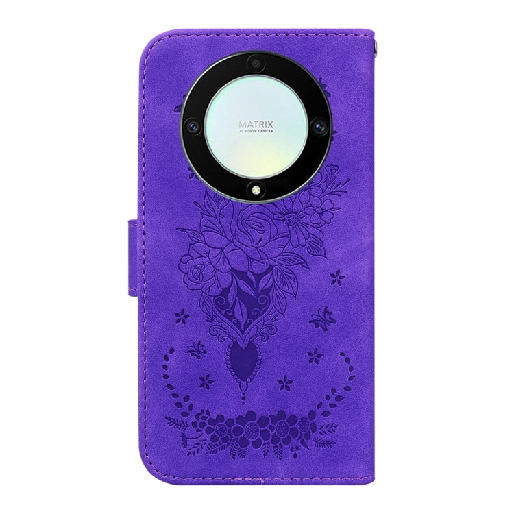 For Honor X9a Butterfly Rose Embossed Leather Phone Case