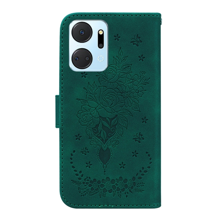 For Honor X7a Butterfly Rose Embossed Leather Phone Case