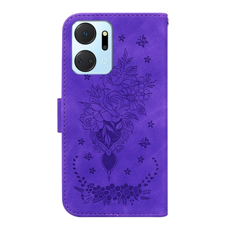 For Honor X7a Butterfly Rose Embossed Leather Phone Case
