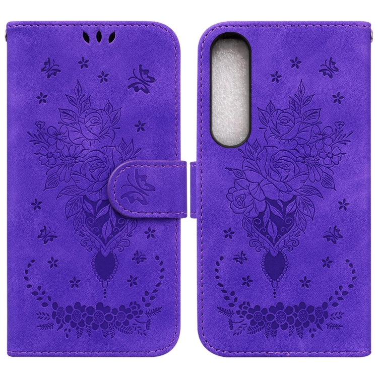 For Sony Xperia 1 IV 2023 Butterfly Rose Embossed Leather Phone Case