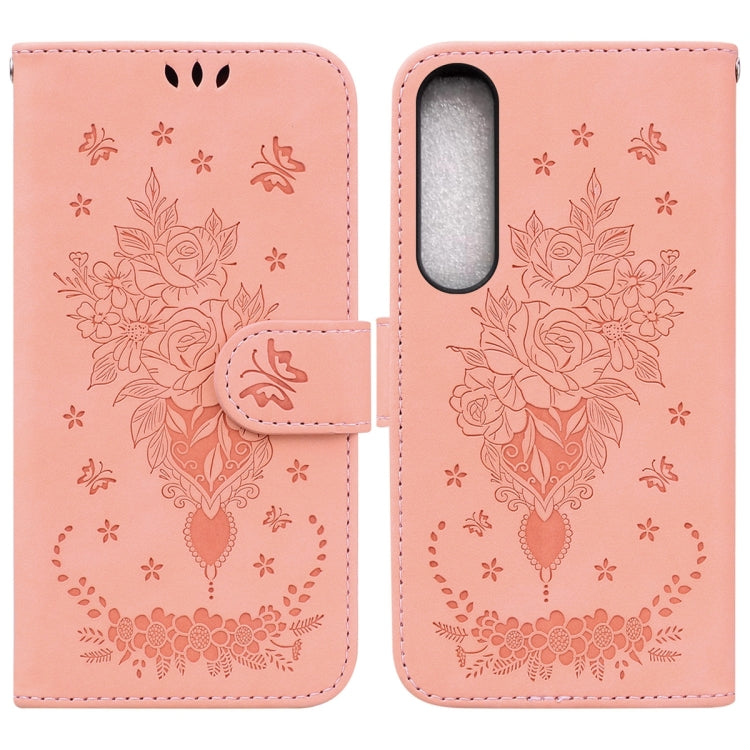 For Sony Xperia 1 IV 2023 Butterfly Rose Embossed Leather Phone Case