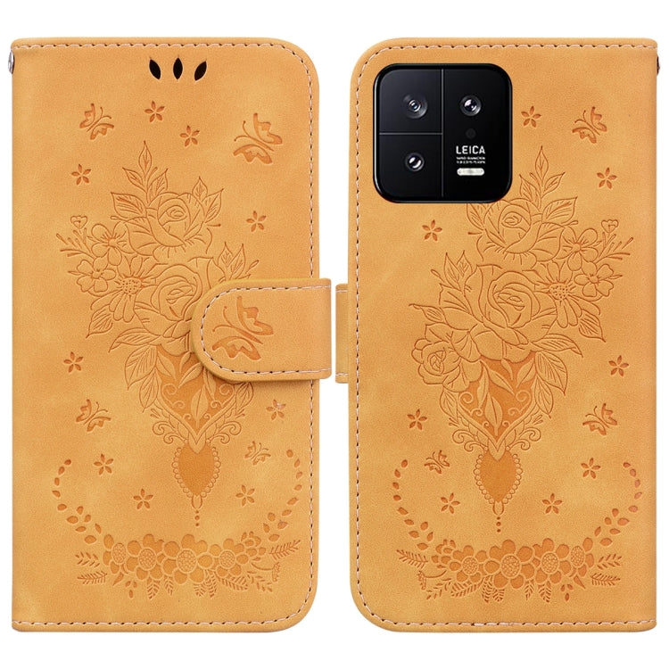 For Xiaomi 13 5G Butterfly Rose Embossed Leather Phone Case
