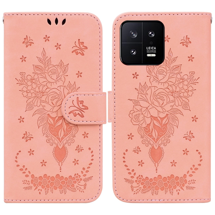 For Xiaomi 13 5G Butterfly Rose Embossed Leather Phone Case