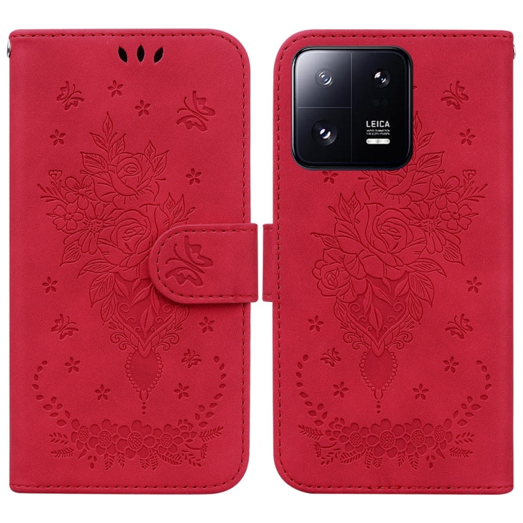 For Xiaomi 13 Pro Butterfly Rose Embossed Leather Phone Case