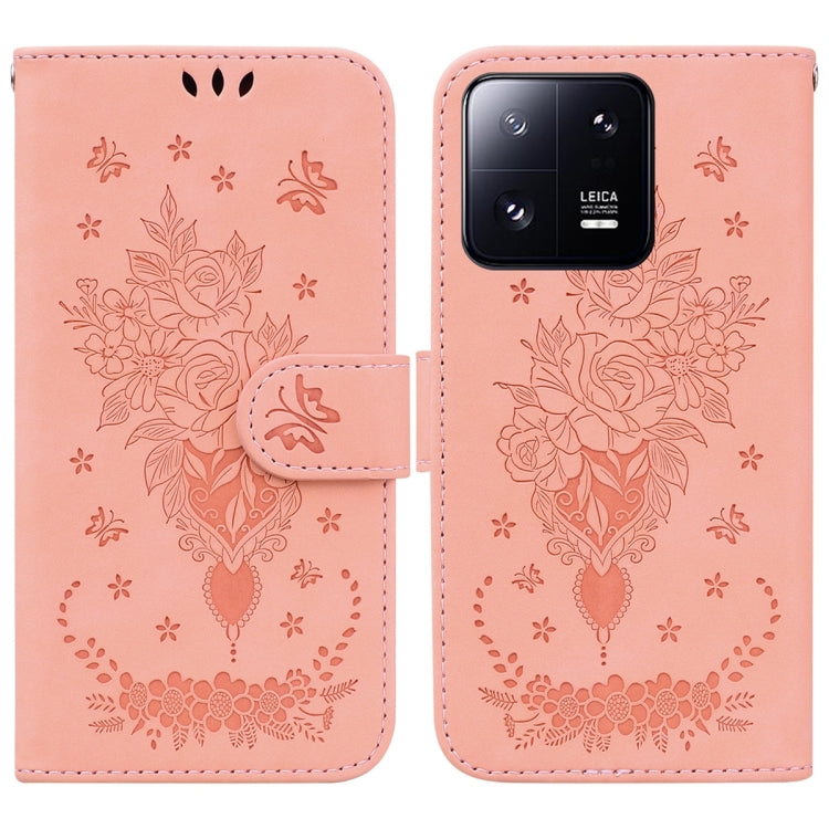 For Xiaomi 13 Pro Butterfly Rose Embossed Leather Phone Case