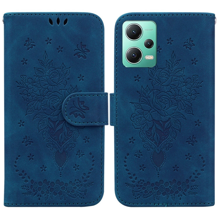 For Xiaomi Redmi Note 12 5G Butterfly Rose Embossed Leather Phone Case