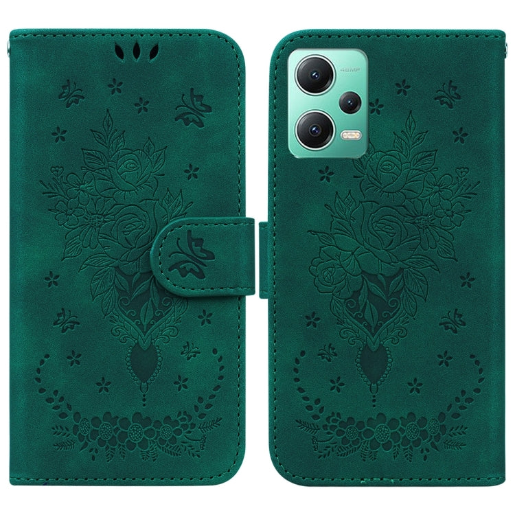 For Xiaomi Redmi Note 12 5G Butterfly Rose Embossed Leather Phone Case