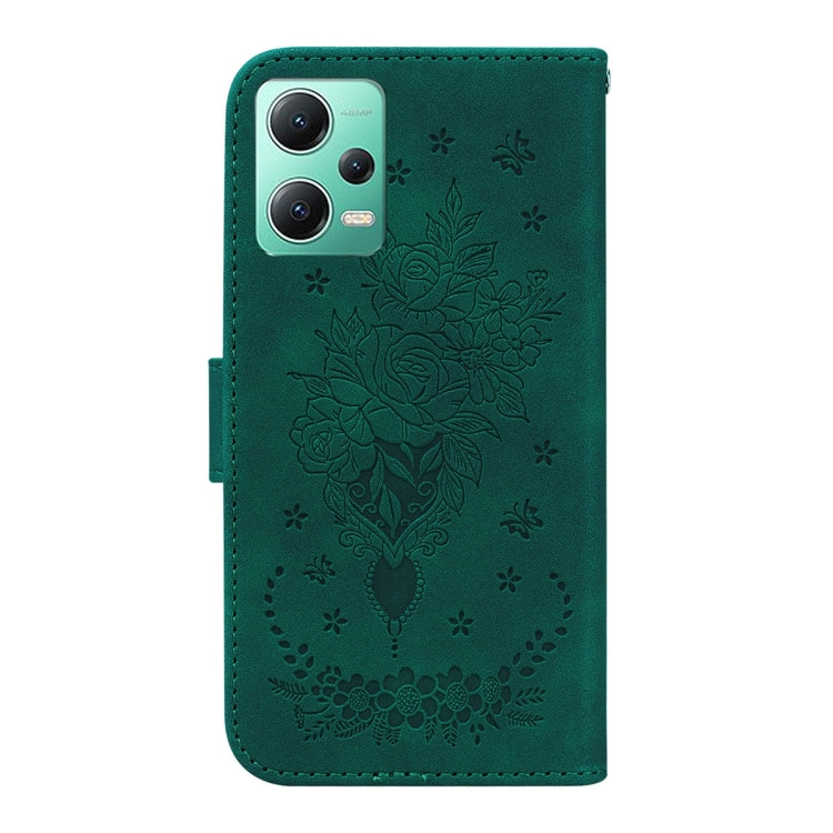 For Xiaomi Redmi Note 12 5G Butterfly Rose Embossed Leather Phone Case