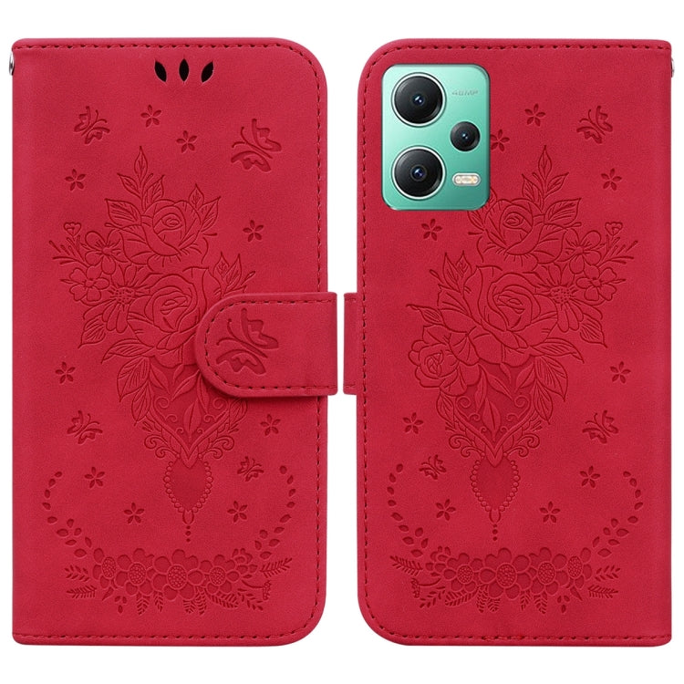 For Xiaomi Redmi Note 12 5G Butterfly Rose Embossed Leather Phone Case