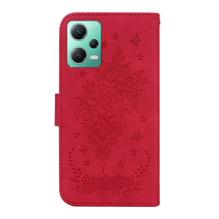 For Xiaomi Redmi Note 12 5G Butterfly Rose Embossed Leather Phone Case
